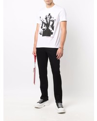 T-shirt à col rond imprimé blanc et noir Alexander McQueen