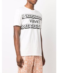 T-shirt à col rond imprimé blanc et noir Versace