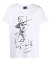 T-shirt à col rond imprimé blanc et noir Greg Lauren