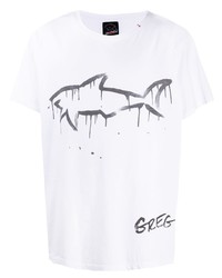 T-shirt à col rond imprimé blanc et noir Greg Lauren X Paul & Shark
