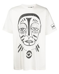 T-shirt à col rond imprimé blanc et noir Haculla