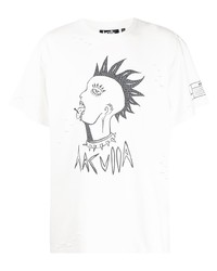 T-shirt à col rond imprimé blanc et noir Haculla