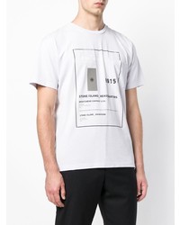 T-shirt à col rond imprimé blanc et noir Stone Island