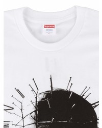 T-shirt à col rond imprimé blanc et noir Supreme