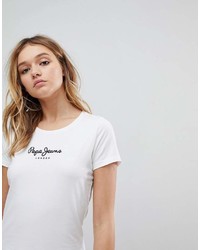 T-shirt à col rond imprimé blanc et noir Pepe Jeans