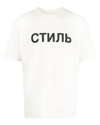 T-shirt à col rond imprimé blanc et noir Heron Preston