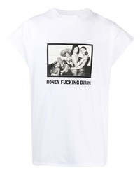 T-shirt à col rond imprimé blanc et noir Honey Fucking Dijon