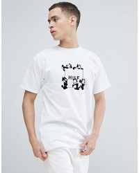 T-shirt à col rond imprimé blanc et noir HUF
