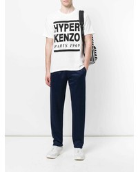 T-shirt à col rond imprimé blanc et noir Kenzo