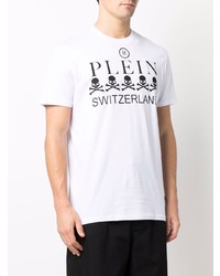 T-shirt à col rond imprimé blanc et noir Philipp Plein