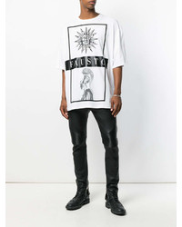 T-shirt à col rond imprimé blanc et noir Fausto Puglisi