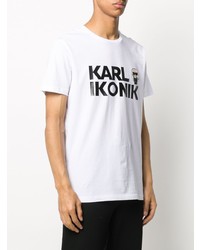 T-shirt à col rond imprimé blanc et noir Karl Lagerfeld