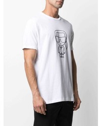 T-shirt à col rond imprimé blanc et noir Karl Lagerfeld