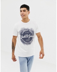 T-shirt à col rond imprimé blanc et noir Jack & Jones