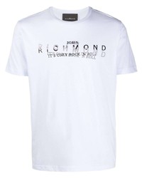 T-shirt à col rond imprimé blanc et noir John Richmond