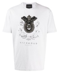 T-shirt à col rond imprimé blanc et noir John Richmond