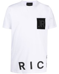 T-shirt à col rond imprimé blanc et noir John Richmond