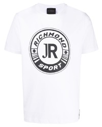 T-shirt à col rond imprimé blanc et noir John Richmond