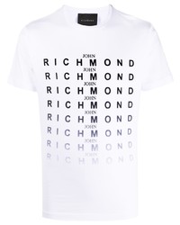 T-shirt à col rond imprimé blanc et noir John Richmond