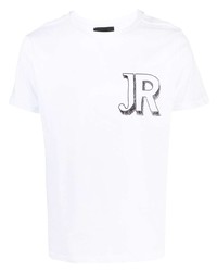 T-shirt à col rond imprimé blanc et noir John Richmond