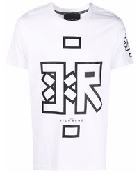 T-shirt à col rond imprimé blanc et noir John Richmond