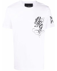 T-shirt à col rond imprimé blanc et noir John Richmond