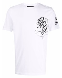 T-shirt à col rond imprimé blanc et noir John Richmond