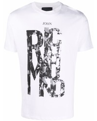 T-shirt à col rond imprimé blanc et noir John Richmond