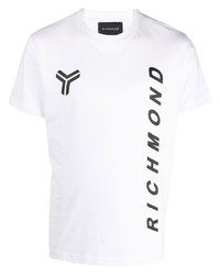 T-shirt à col rond imprimé blanc et noir John Richmond