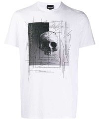 T-shirt à col rond imprimé blanc et noir Just Cavalli