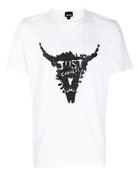 T-shirt à col rond imprimé blanc et noir Just Cavalli