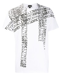 T-shirt à col rond imprimé blanc et noir Just Cavalli