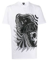 T-shirt à col rond imprimé blanc et noir Just Cavalli