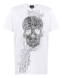 T-shirt à col rond imprimé blanc et noir Just Cavalli