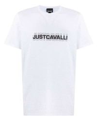 T-shirt à col rond imprimé blanc et noir Just Cavalli