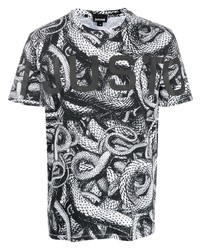 T-shirt à col rond imprimé blanc et noir Just Cavalli