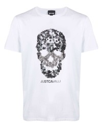 T-shirt à col rond imprimé blanc et noir Just Cavalli