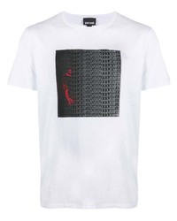 T-shirt à col rond imprimé blanc et noir Just Cavalli