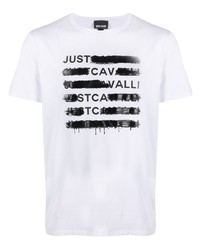 T-shirt à col rond imprimé blanc et noir Just Cavalli