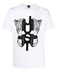 T-shirt à col rond imprimé blanc et noir Just Cavalli