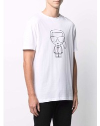 T-shirt à col rond imprimé blanc et noir Karl Lagerfeld