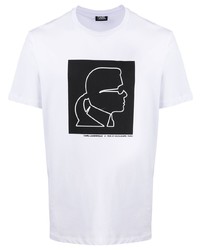 T-shirt à col rond imprimé blanc et noir Karl Lagerfeld