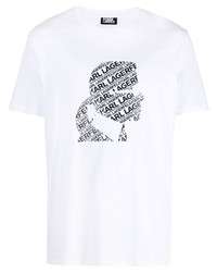 T-shirt à col rond imprimé blanc et noir Karl Lagerfeld