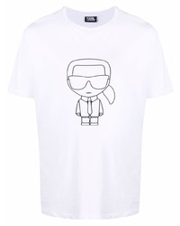 T-shirt à col rond imprimé blanc et noir Karl Lagerfeld