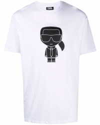 T-shirt à col rond imprimé blanc et noir Karl Lagerfeld