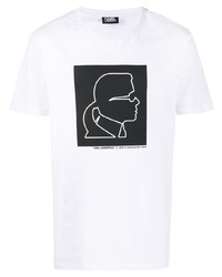 T-shirt à col rond imprimé blanc et noir Karl Lagerfeld