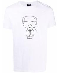 T-shirt à col rond imprimé blanc et noir Karl Lagerfeld