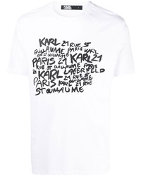 T-shirt à col rond imprimé blanc et noir Karl Lagerfeld