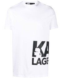 T-shirt à col rond imprimé blanc et noir Karl Lagerfeld