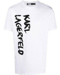 T-shirt à col rond imprimé blanc et noir Karl Lagerfeld